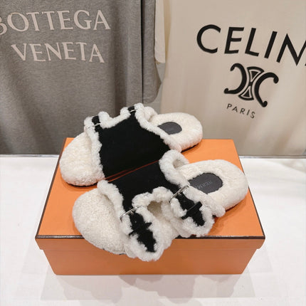 HM 26S CHYPRE SANDALS IN BLACK SUEDE AND CREAM WHITE WOOL