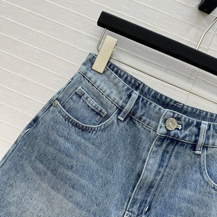 CC 25 Embroidered Short Blue Denim Cotton
