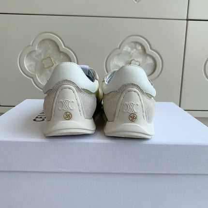 CELINE 26S TRIOMPHE RUNNER SNEAKERS IN CREAM WHITE NYLON AND LIGHT GREY SUEDE
