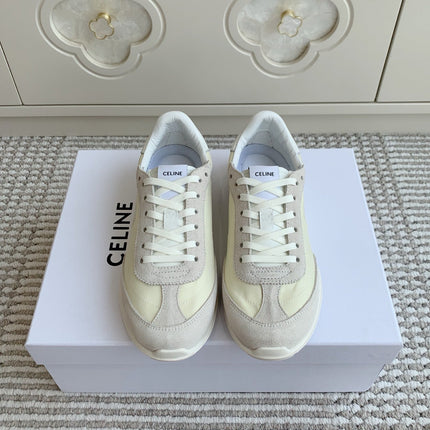 CELINE 26S TRIOMPHE RUNNER SNEAKERS IN CREAM WHITE NYLON AND LIGHT GREY SUEDE