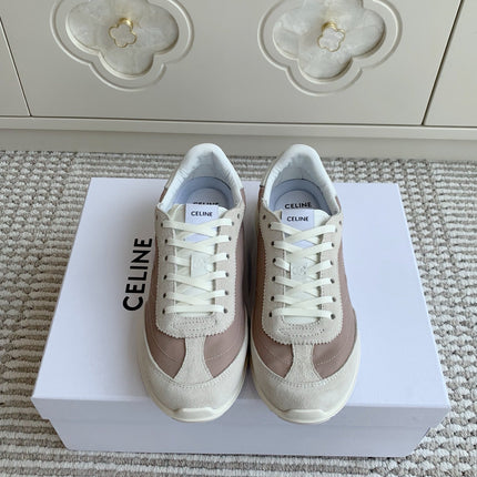 CELINE 26S TRIOMPHE RUNNER SNEAKERS IN MAUVE TAUPE NYLON AND LIGHT GREY SUEDE