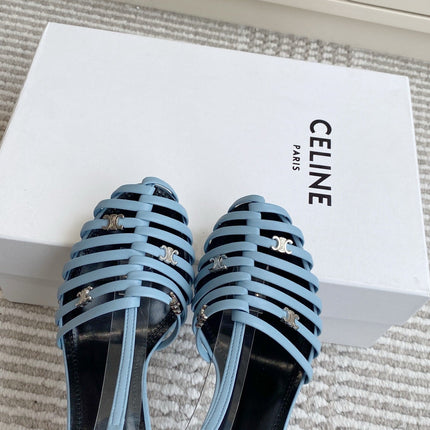 CELINE 26S CLEA TRIOMPHE GLADIATOR HEEL SANDALS 60 MM IN SKY BLUE LAMBSKIN