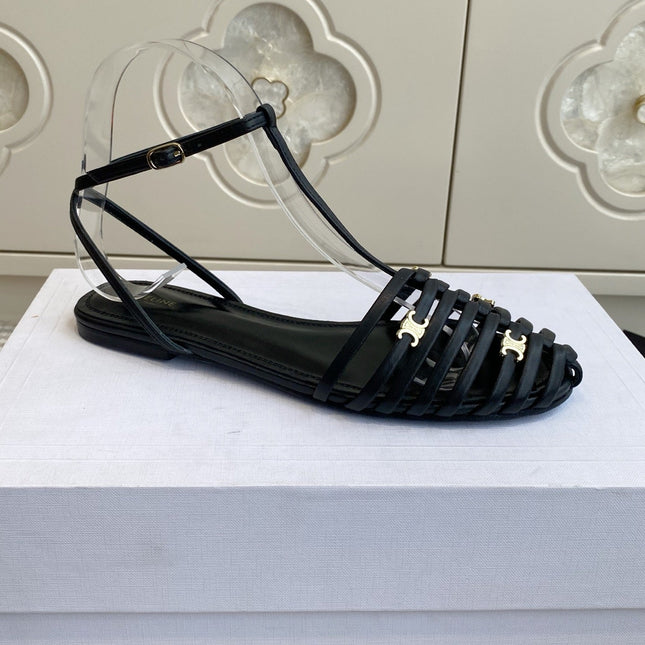 CELINE 26S CLEA TRIOMPHE GLADIATOR SANDALS IN BLACK LAMBSKIN