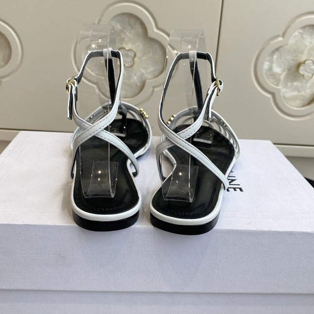 CELINE 26S CLEA TRIOMPHE GLADIATOR SANDALS IN WHITE LAMBSKIN