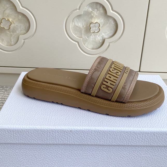DIOR 26S DWAY SLIDES IN BROWN RUBBER SOLE