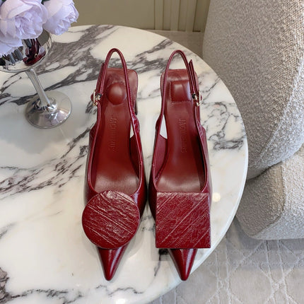 JACQUEMUS 26S SLINGBACK HEELS 85 MM IN DARK RED CALFSKIN