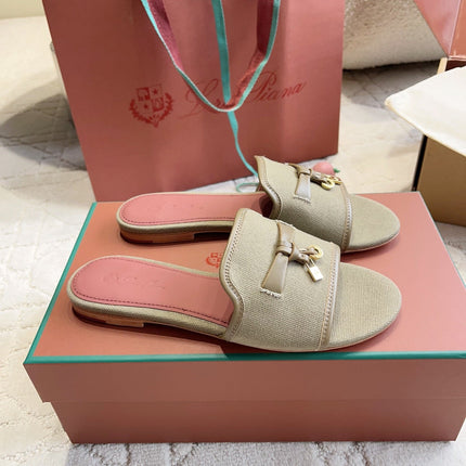 LP 26S SLIDES IN SAGE GREEN CANVAS AND CALFSKIN