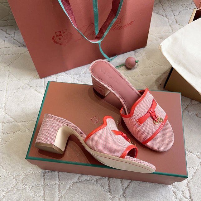 LP 26S HIGH HEEL SANDALS IN RED CANVAS AND CALFSKIN