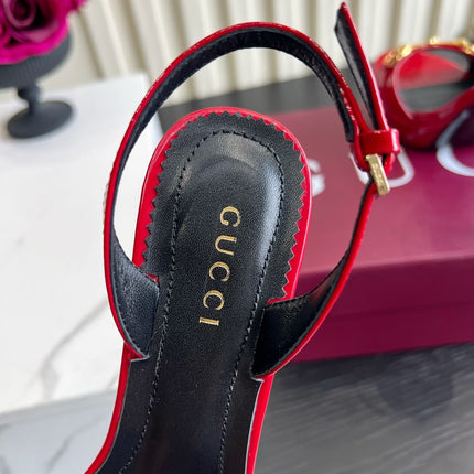 GUCCI 26S HORSEBIT GG SANDALS 105 MM IN RED PATENT CALFSKIN