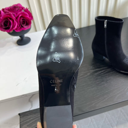 CELINE 26S ANKLE COWBOY BOOTS IN BLACK SUEDE POINTED TOE