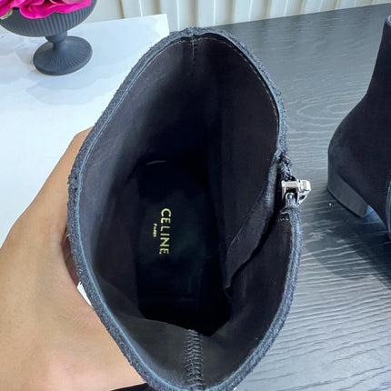CELINE 26S ANKLE COWBOY BOOTS IN BLACK SUEDE POINTED TOE