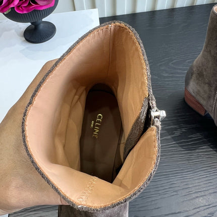 CELINE 26S ANKLE COWBOY BOOTS IN DARK BROWN SUEDE POINTED TOE