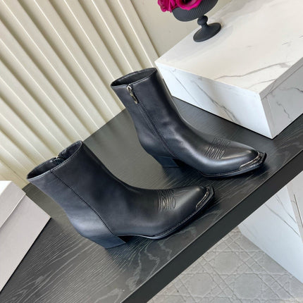 CELINE 26S ANKLE COWBOY BOOTS IN BLACK CALFSKIN POINTED TOE