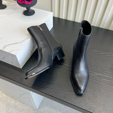 CELINE 26S ANKLE COWBOY BOOTS IN BLACK CALFSKIN POINTED TOE