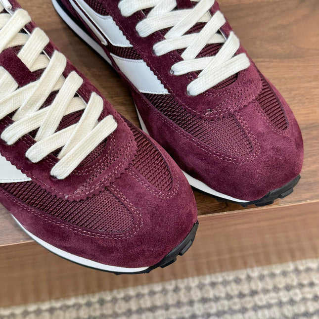 TOM FORD SNEAKERS  IN DARK BURGUNDY RED MESH AND SUEDE 434241