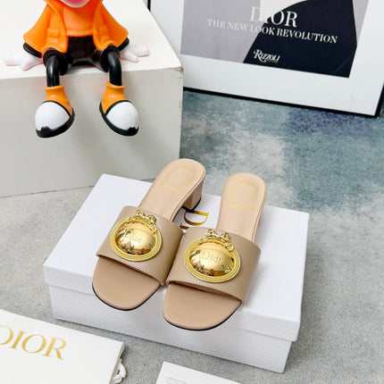 DIOR 26S HIGH-HEEL SANDALS IN BEIGE CALFSKIN WITH GOLD HARDWARE