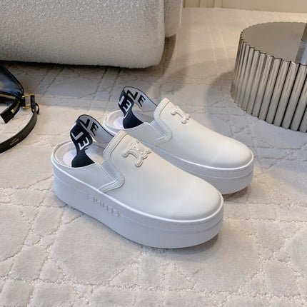 CELINE 26S WEDGE MULES MM IN WHITE SMOOTH CALFSKIN