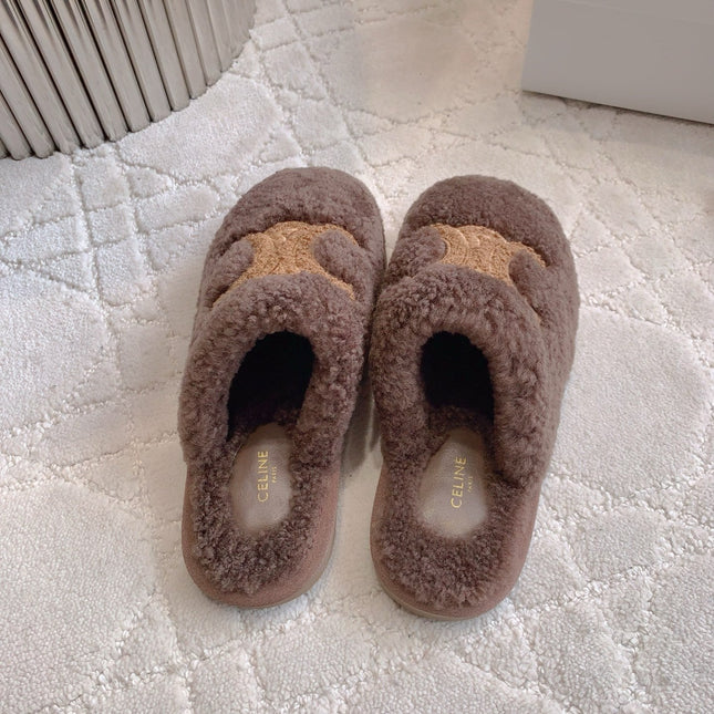 CELINE 26S MULES WITH LOGO IN DARK BROWN WOOL