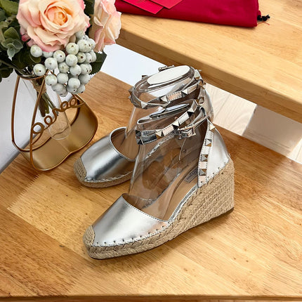 VALENTINO 26S WEDGE SHOES IN SILVER METALLIC CALFSKIN