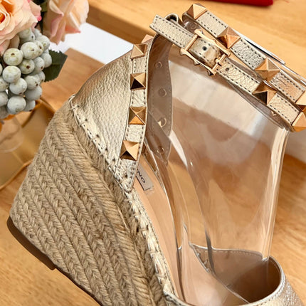 VALENTINO 26S WEDGE SHOES IN PALE GOLD CALFSKIN