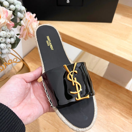 SL YVES LOGO SLIPPER BLACK CALFSKIN