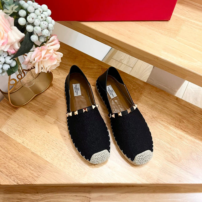 VALENTINO 26S SLIP ON SHOES IN BLACK DENIM WITH ROCKSTUDS