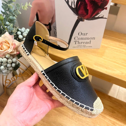 VALENTINO 26S ESPADRILLE SHOES IN BLACK CALFSKIN