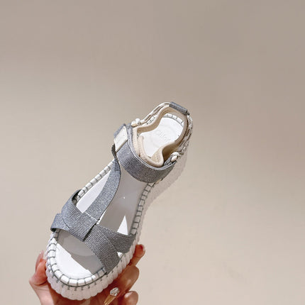 CHLOÉ 26S WEDGE SANDALS IN WHITE LAMBSKIN AND GREY CANVAS