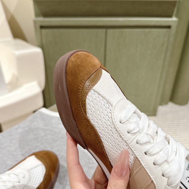 CHLOÉ 26S SNEAKERS IN WHITE MESH AND BROWN SUEDE