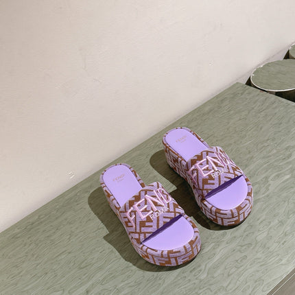 FENDI 26S PLATFORM SANDALS IN BROWN AND PURPLE FABRIC STYLE 5