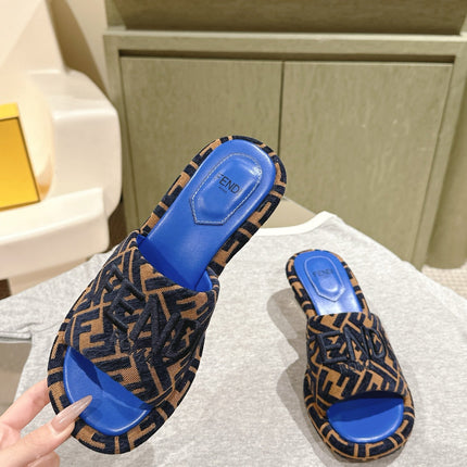 FENDI 26S HIGH SANDALS IN BROWN AND BLACK FABRIC