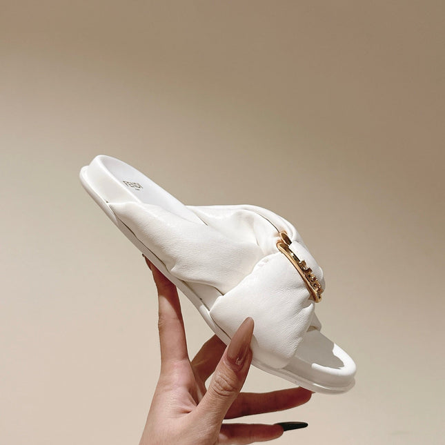 FENDI 26S WIDE CROSS-STRAP SANDALS IN WHITE LAMBSKIN