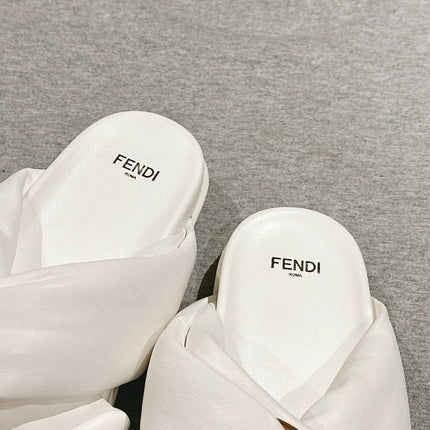 FENDI 26S WIDE CROSS-STRAP SANDALS IN WHITE LAMBSKIN