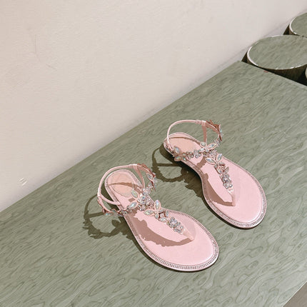 RENE CAOVILLA 26S THONG SANDALS IN NUDE PINK LAMBSKIN WITH CRYSTAL