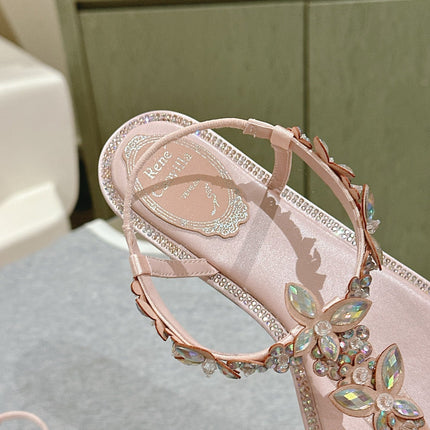 RENE CAOVILLA 26S THONG SANDALS IN NUDE PINK LAMBSKIN WITH CRYSTAL