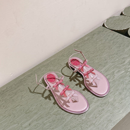 RENE CAOVILLA 26S SANDALS IN LIGHT PINK LAMBSKIN WITH BOW
