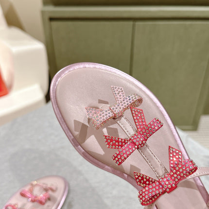 RENE CAOVILLA 26S SANDALS IN LIGHT PINK LAMBSKIN WITH BOW