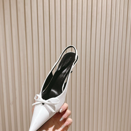 BALENCIAGA 25S HIGH SLINGBACK IN WHITE CALFSKIN WITH SMALL BOW
