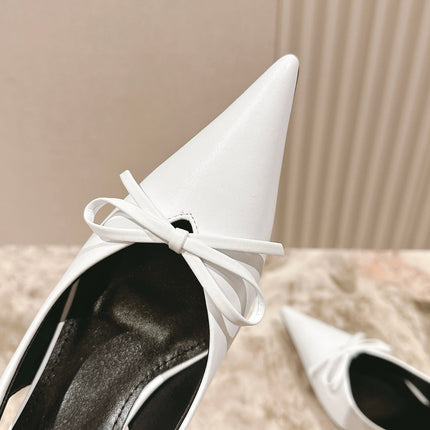 BALENCIAGA 25S HIGH SLINGBACK IN WHITE CALFSKIN WITH SMALL BOW