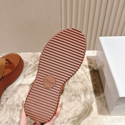 CHLOÉ 26S PLATFORM FLIP-FLOPS IN BROWN LAMBSKIN