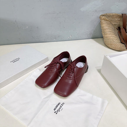 JACQUEMUS 26S LACE-UP FLAT LOAFERS IN DARK RED CALFSKIN