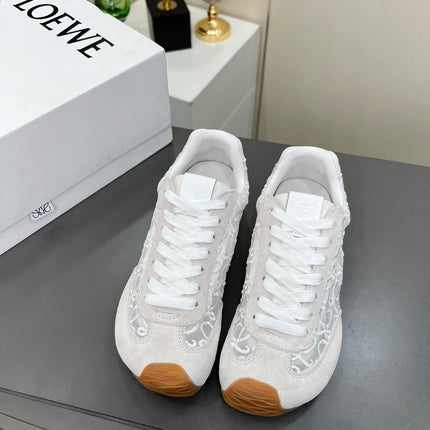 LOEWE 26S RUNNER 2.0 SNEAKERS IN WHITE SUEDE AND ANAGRAM JACQUARD