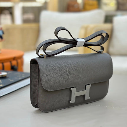 HM 25S CONSTANCE ELAN 24 CM IN DARK GREY EPSOM WITH SILVER HARDWARE