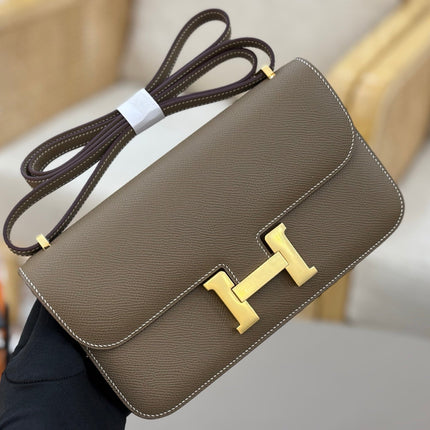 HM 25S CONSTANCE ELAN 24 CM IN TAUPE BROWN EPSOM WITH GOLD HARDWARE
