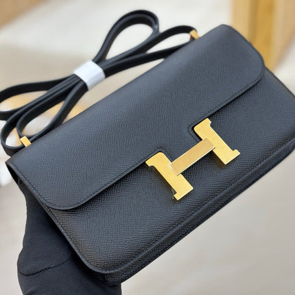 HM 25S CONSTANCE ELAN 24 CM IN BLACK EPSOM WITH GOLD HARDWARE