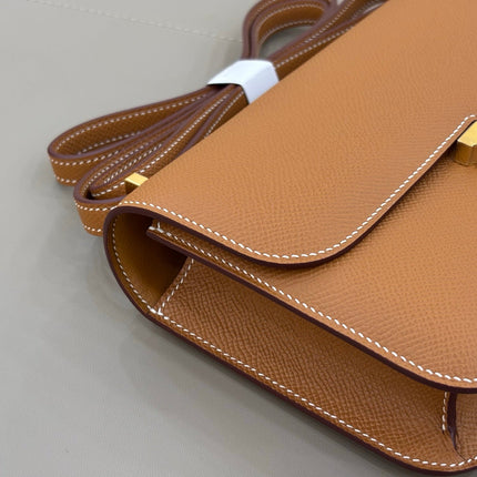HM 25S CONSTANCE ELAN 24 CM IN BROWN EPSOM WITH GOLD HARDWARE