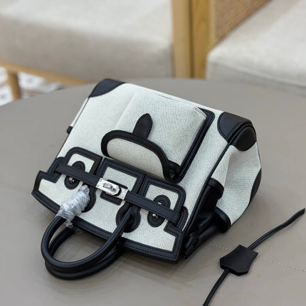 HM 25S BIRKIN CARGO 25 CM IN OFF-WHITE CANVAS AND BLACK SWIFT WITH SILVER HARDWARE