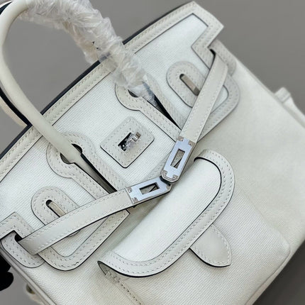HM 25S BIRKIN CARGO 25 CM IN CREAM WHITE CANVAS AND SWIFT WITH SILVER HARDWARE