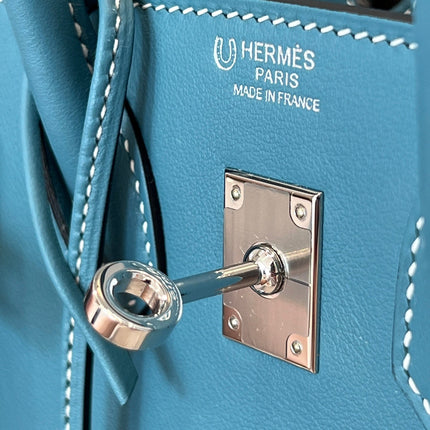 HM 25S BIRKIN 25 CM IN STEEL BLUE SWIFT WITH KEY SILVER
