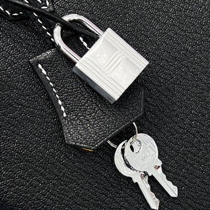 HM 25S BIRKIN 25 CM IN BLACK COWHIDE WITH KEY SILVER